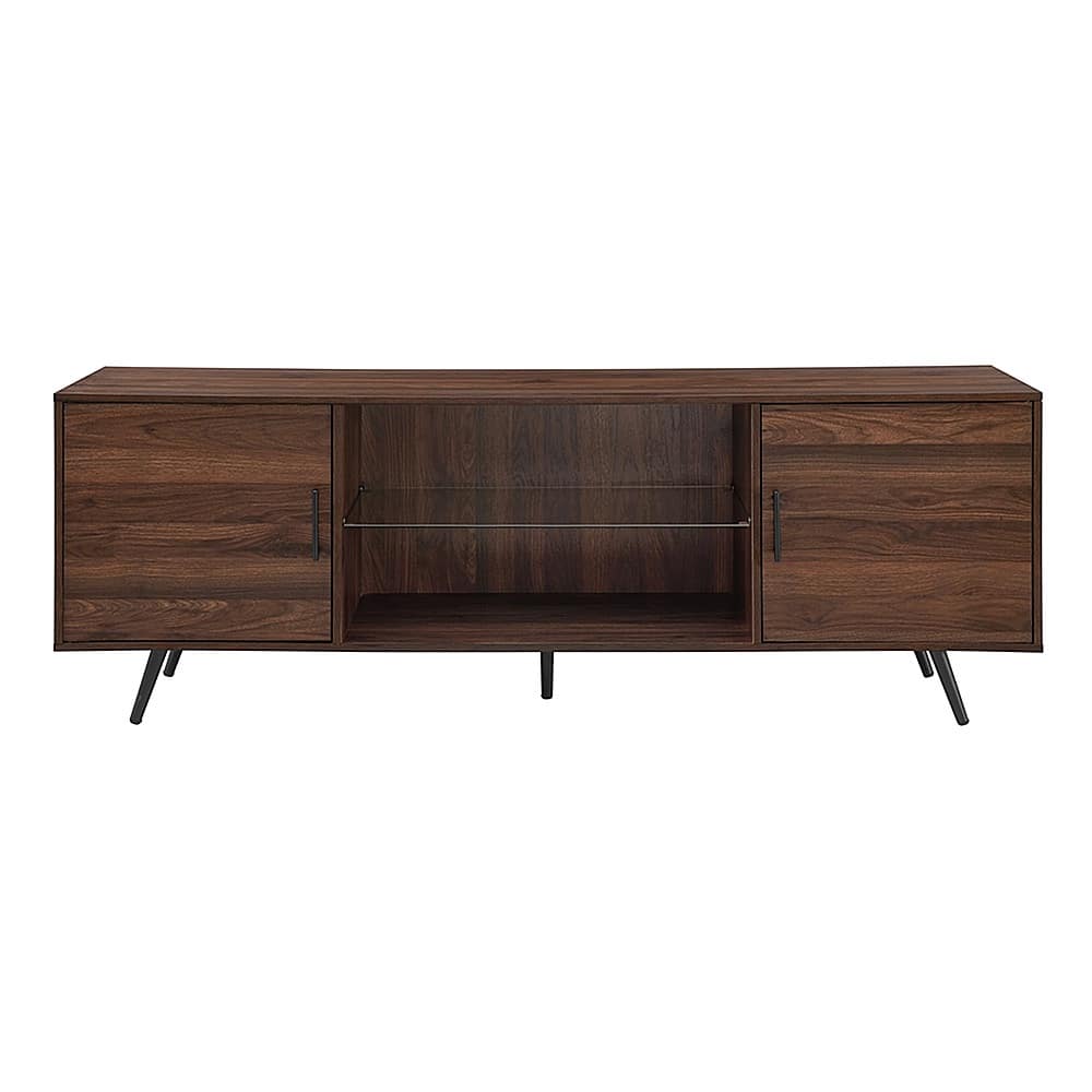 Front. Walker Edison - 70" Mid Century Modern TV Console for Most Flat-Panel TVs Up to 80" - Dark Walnut.