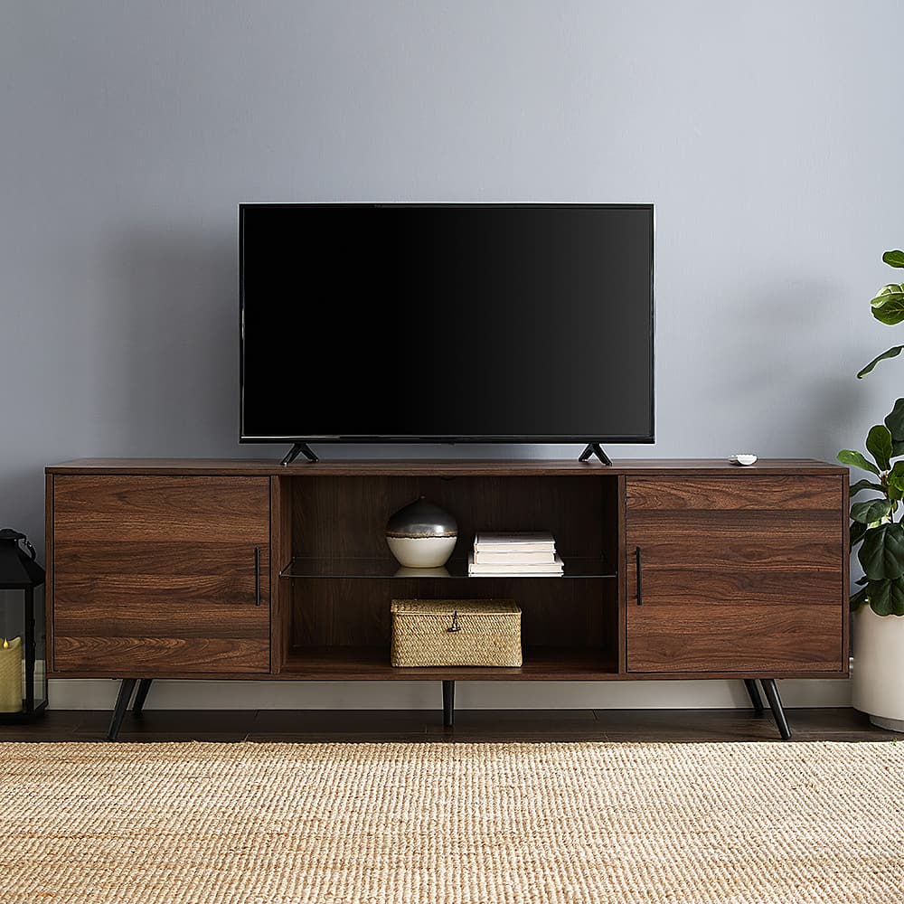 Alt View 1. Walker Edison - 70" Mid Century Modern TV Console for Most Flat-Panel TVs Up to 80" - Dark Walnut.