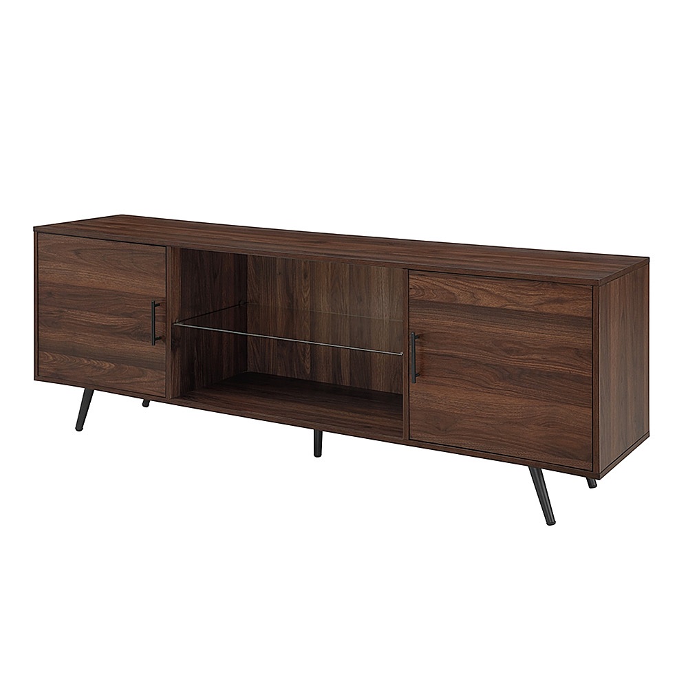 60 Inch Walker Edison Saxon Mid Century Modern Glass Shelf TV Stand for TVs up to 65 Inches Dark Walnut Walnut & Walker Edison Margot Mid Century Modern Double Glass Door Bar Cabinet 30 Inch 