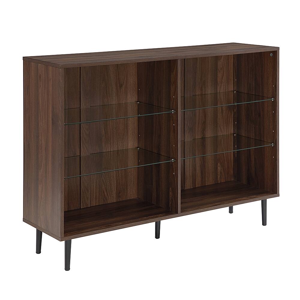 Angle View: Walker Edison - Mid-Century Modern Metal, Tempered Glass & High-Grade MDF 4-Shelf Bookcase - Dark Walnut