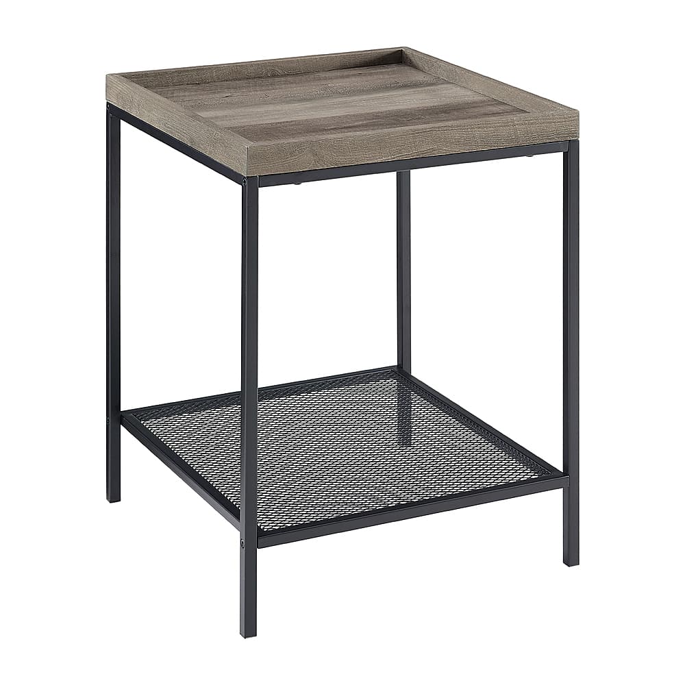 Left View: Walker Edison - Modern Tray Top Square End/Side Table - Black/Grey Wash