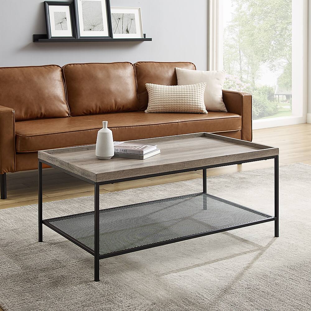 Best Buy: Walker Edison Modern Tray Top Rectangular Coffee Table Black ...