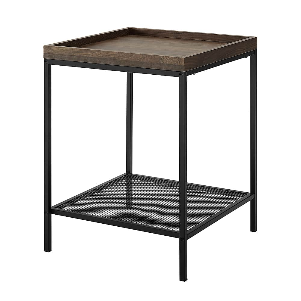 Left View: Walker Edison - Modern Tray Top Square End/Side Table - Black/Dark Walnut