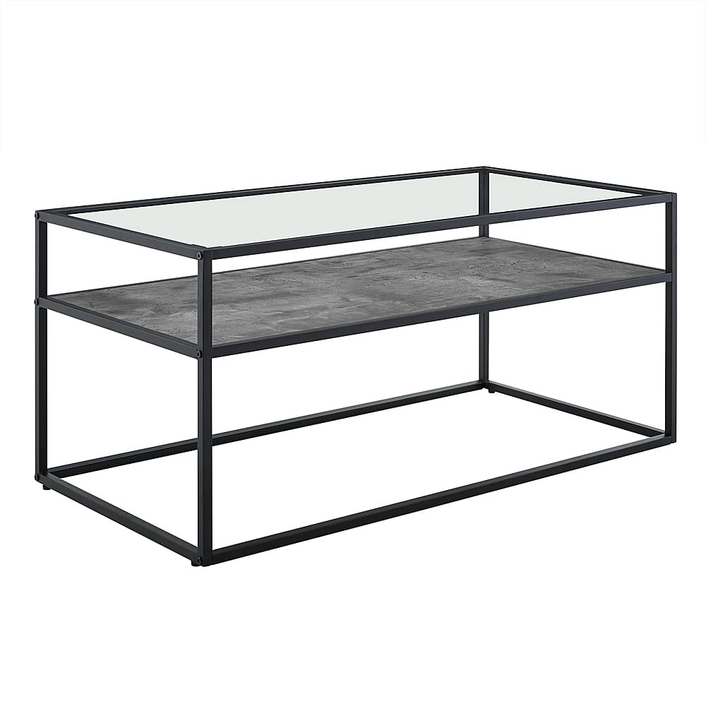 Angle View: Walker Edison - Rectangular Modern Tempered Glass Coffee Table - White Faux Marble/Black Concrete