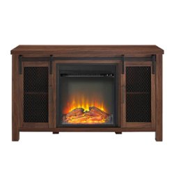 Walker Edison - Rustic Two Sliding Door Fireplace TV Stand for Most TVs up to 52" - Dark Walnut - Front_Zoom