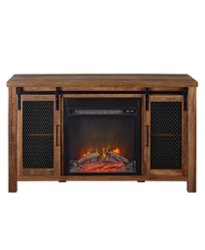 Walker Edison - Rustic Two Sliding Door Fireplace TV Stand for Most TVs up to 52" - Rustic Oak - Front_Zoom