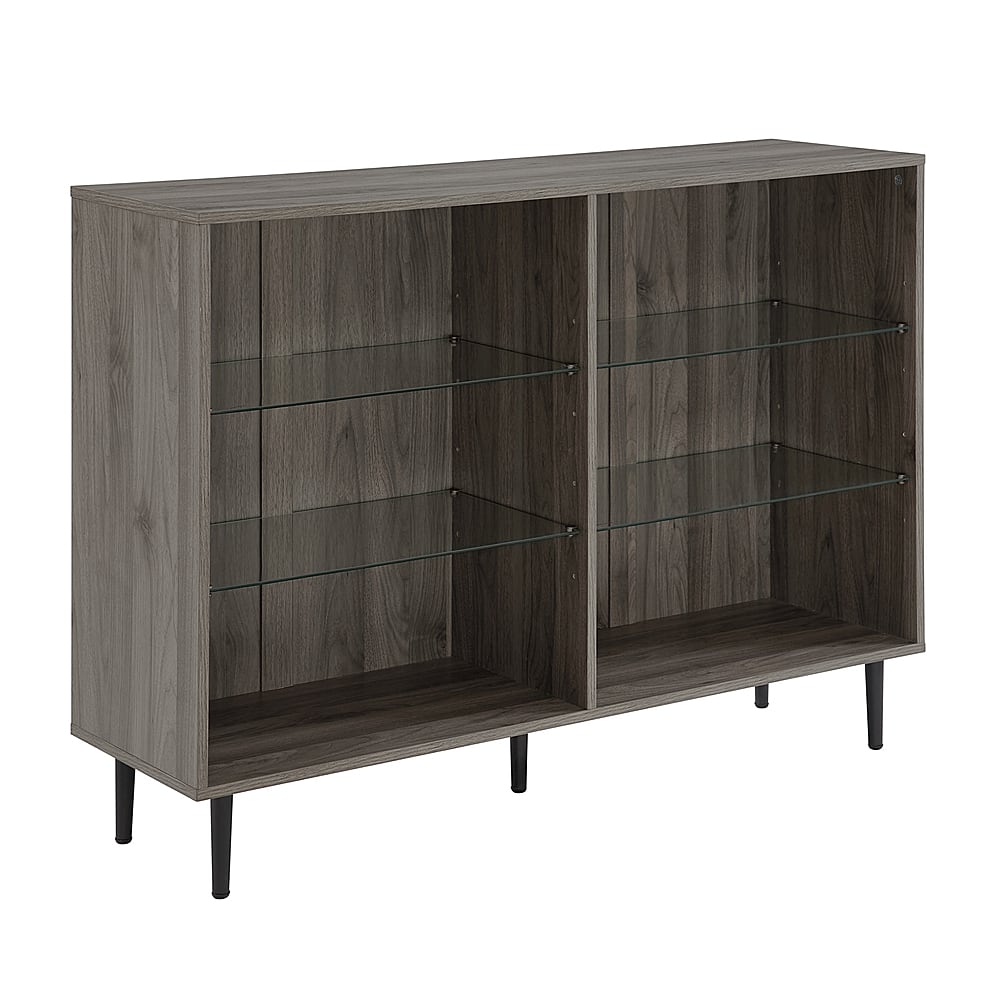 Angle View: Walker Edison - Mid-Century Modern Metal, Tempered Glass & High-Grade MDF 4-Shelf Bookcase - Slate Gray