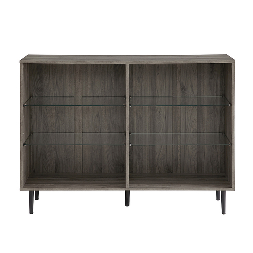 Walker Edison - Mid-Century Modern Metal, Tempered Glass & High-Grade MDF 4-Shelf Bookcase - Slate Gray