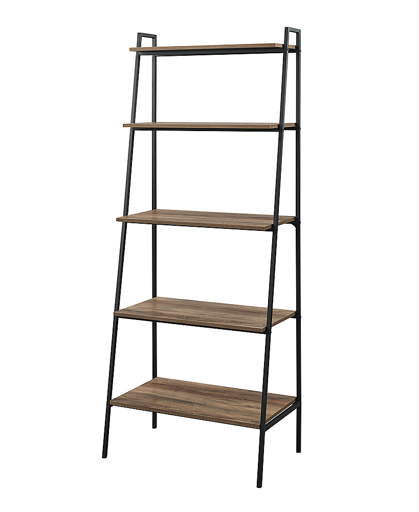 Angle View: Walker Edison - 72" Industrial Ladder 5-Shelf Bookcase - Rustic Oak
