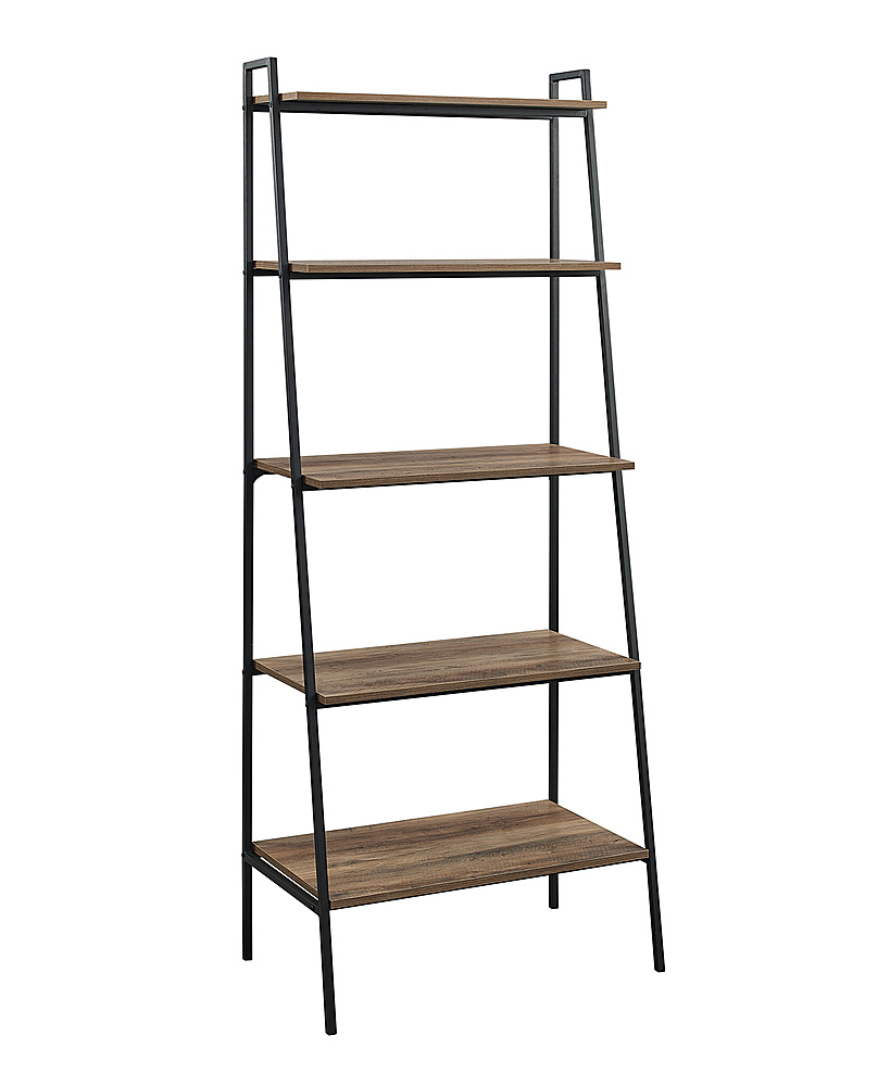 Left View: Walker Edison - 72" Industrial Ladder 5-Shelf Bookcase - Rustic Oak
