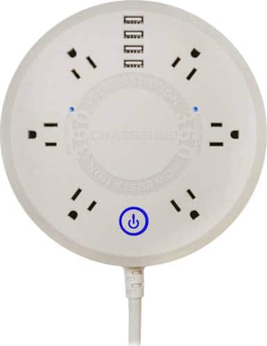 Front. ChargeHub - Powerstation 360 6-Outlet/4-USB Surge Protector Strip - Almond.