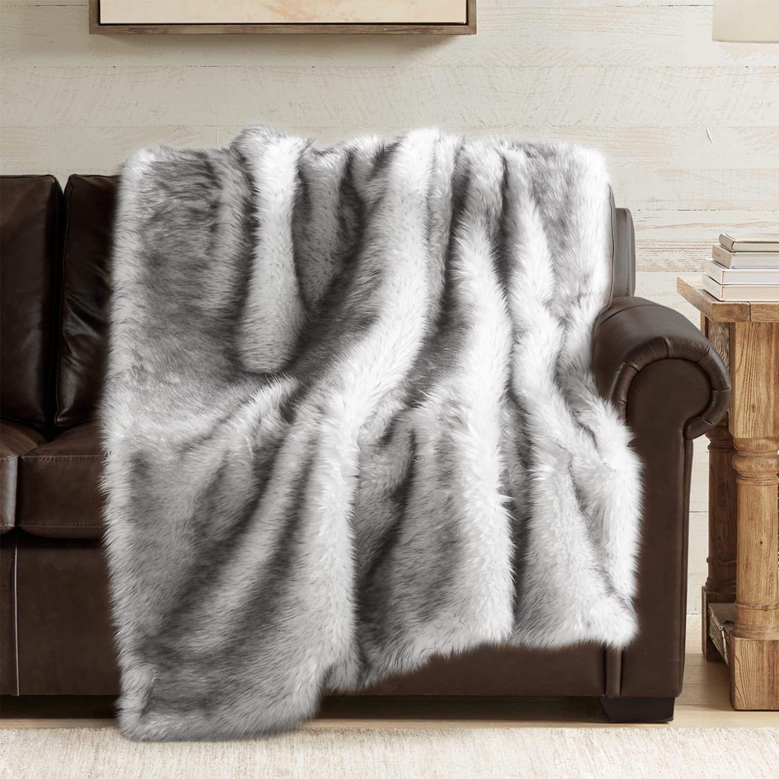 Alchemy Casas - Faux Throw Blanket Ultra Long Pile Luxury Fluffy Fox Golden With Tipped Blankets For Home Decor Fuzzy Plush - Direwolf 50x60"