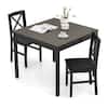 Front. Costway - Costway 3 PCS Dining Table Set Wooden Square Kitchen Table with 2 Upholstered Chairs - Gray.