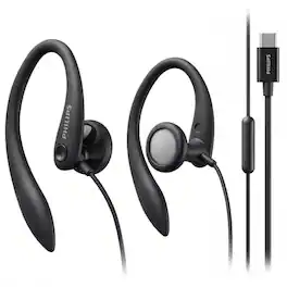 Philips - USB-C Wired Sport Earbuds with 15mm Drivers and Inline Controls & Mic - Black