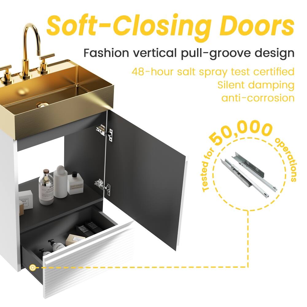 Soft-Closing Doors  
Fashion vertical pull-groove design  
48-hour salt spray test certified  
Silent damping anti-corrosion  
Tested for 50,000 operations