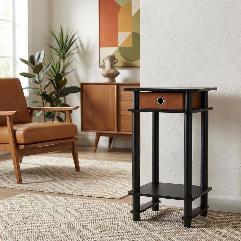 Angle. FurniFact - Espresso/Brown Tall End Tables with Storage Bins - Set of 2 - Espresso/Brown.