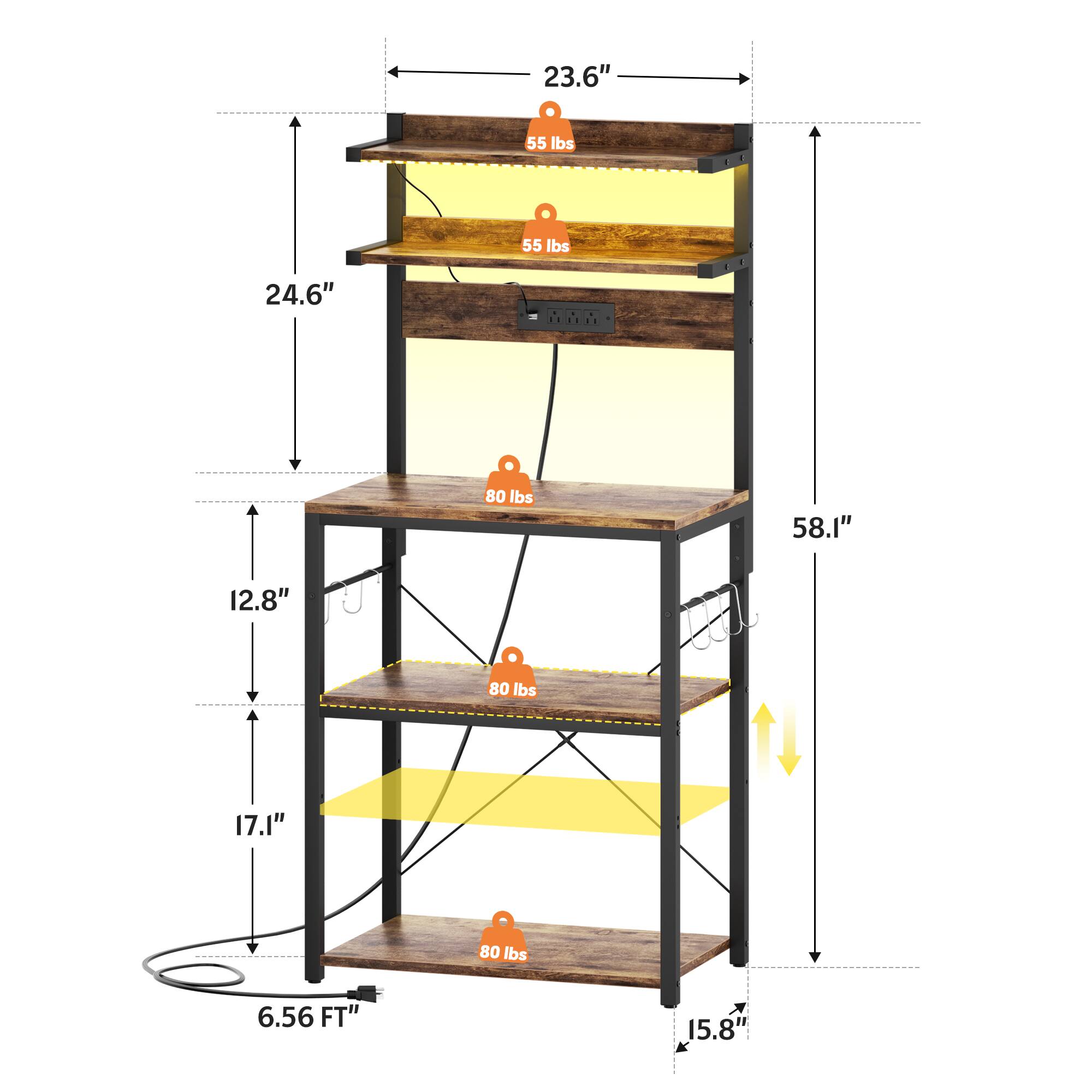 23.6" 55 lbs  
24.6" 55 lbs  
58.1" 12.8" 80 lbs  
17.1" 80 lbs  
6.56 FT" 15.8" 80 lbs