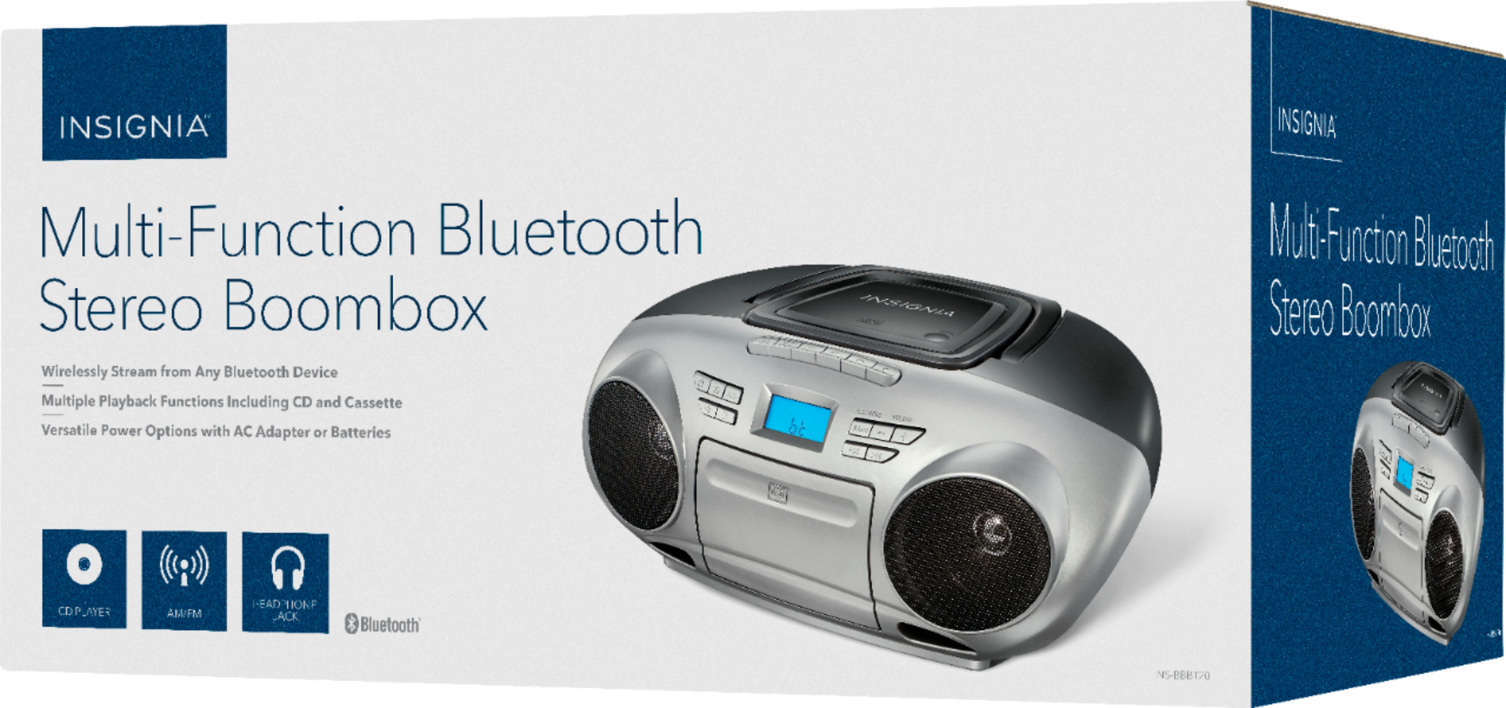 Insignia™ AM/FM Radio Portable CD Boombox with Bluetooth Silver 