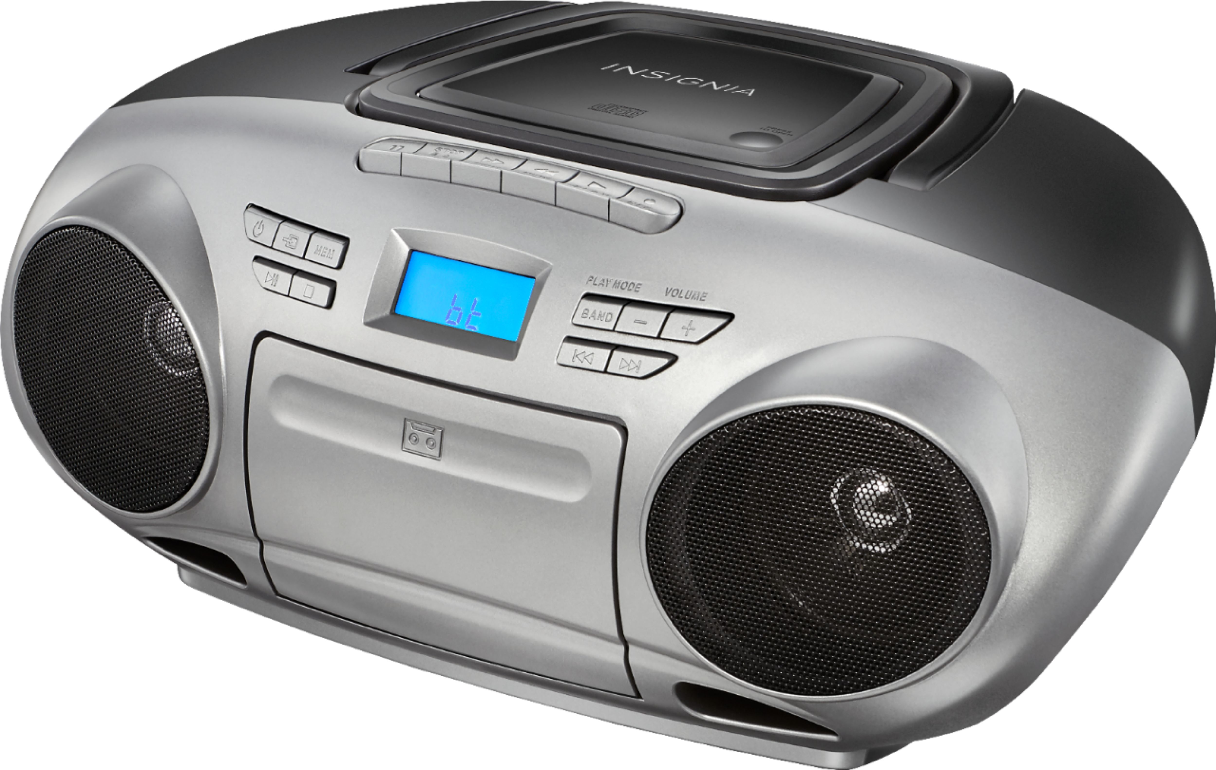 Left View: Insignia™ - AM/FM Radio Portable CD Boombox with Bluetooth - Silver/Black