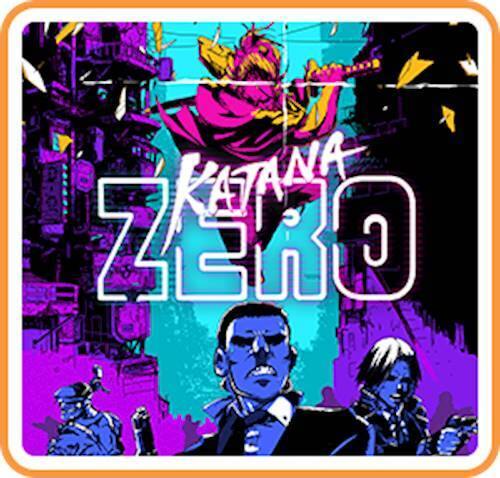 The image features a man with a sword, which is the main focus of the image. The man is wearing a suit and a tie, and he is holding the sword in a defensive stance. The scene appears to be set in a futuristic city, with a few other people visible in the background. The image is a promotional poster for a video game called "Katana Zero." - M (Mature 17+)