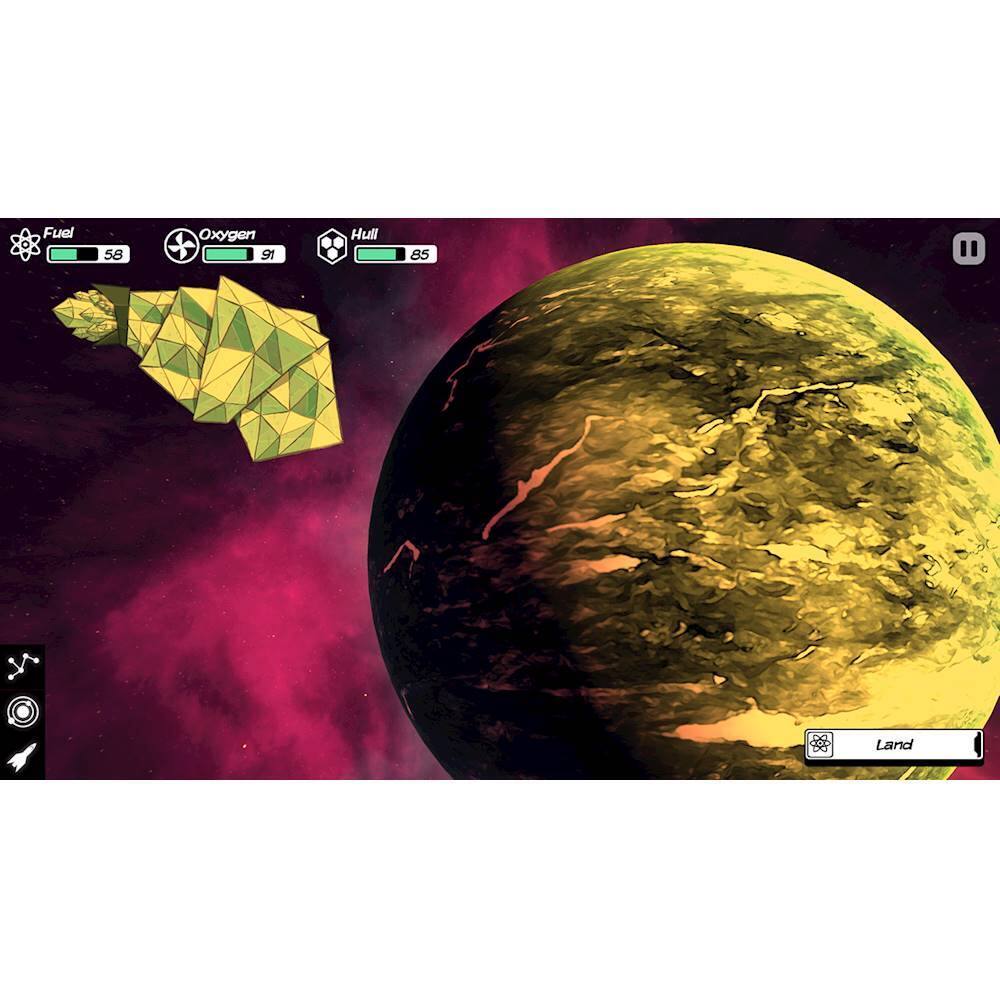 The image features a video game with a planet and a spacecraft. The spacecraft is on the left side of the image, and the planet is on the right side. The game is set in a futuristic environment, with the planet being the main focus of the scene. The spacecraft is likely a part of the game's storyline or gameplay, as it is situated close to the planet.