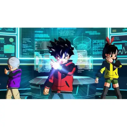 The image features three cartoon characters, with one of them holding a lightning bolt. The characters are standing in front of a computer screen, which has a keyboard and a mouse on it. The characters are positioned in a way that they appear to be pointing at the screen. The scene is set in a room with a dining table and a chair. The characters are all wearing different outfits, and one of them is wearing a red jacket. - T (Teen 13+)