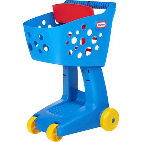 Left View: Little Tikes Toy Shopping Cart with Folding Seat, Multicolor, For Pretend Play Shopping Grocery Play Store for Kids Toddlers Girls Boys Ages 18+ months.