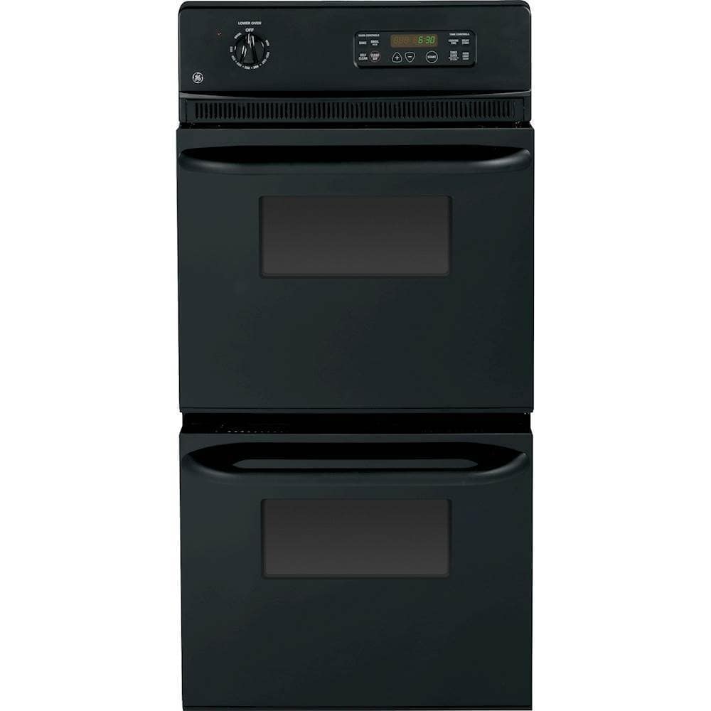 Front. GE - 24" Built-In Double Electric Wall Oven - Black.