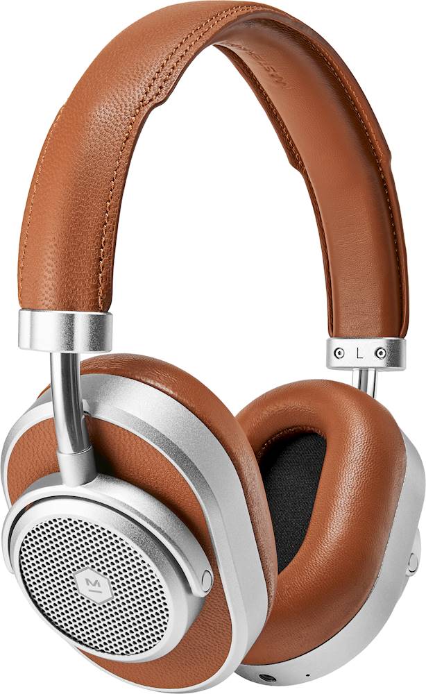 Angle View: Master & Dynamic - MW65 Wireless Noise Cancelling Over-the-Ear Headphones - Silver Metal/Brown Leather
