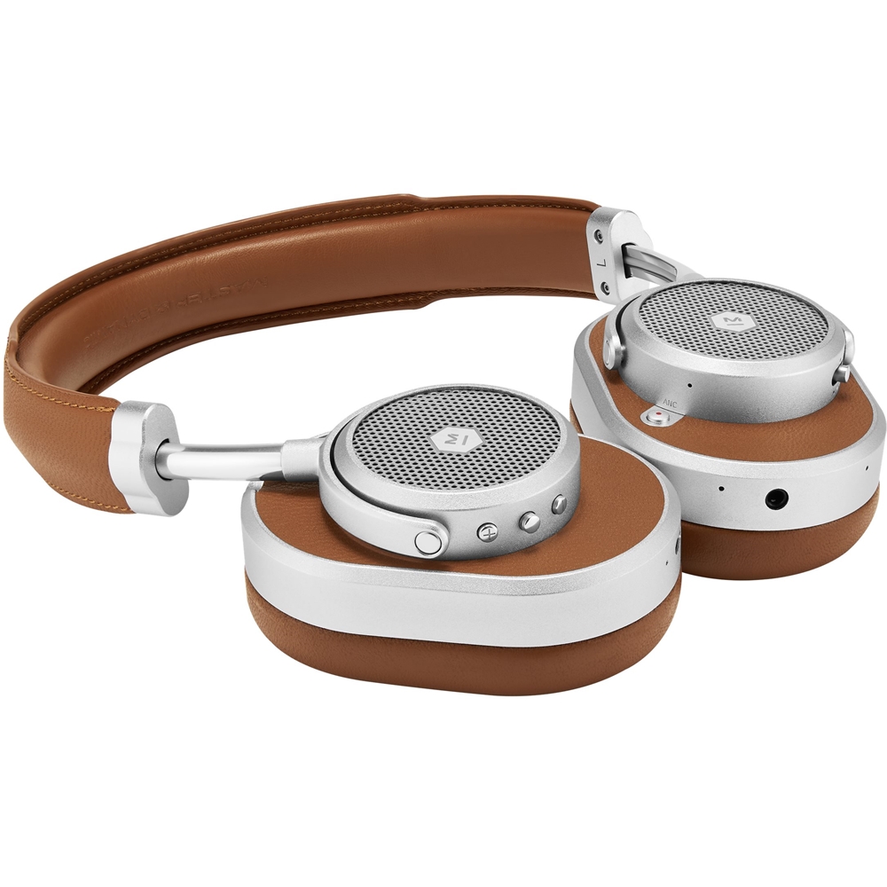 Left View: Master & Dynamic - MW65 Wireless Noise Cancelling Over-the-Ear Headphones - Silver Metal/Brown Leather