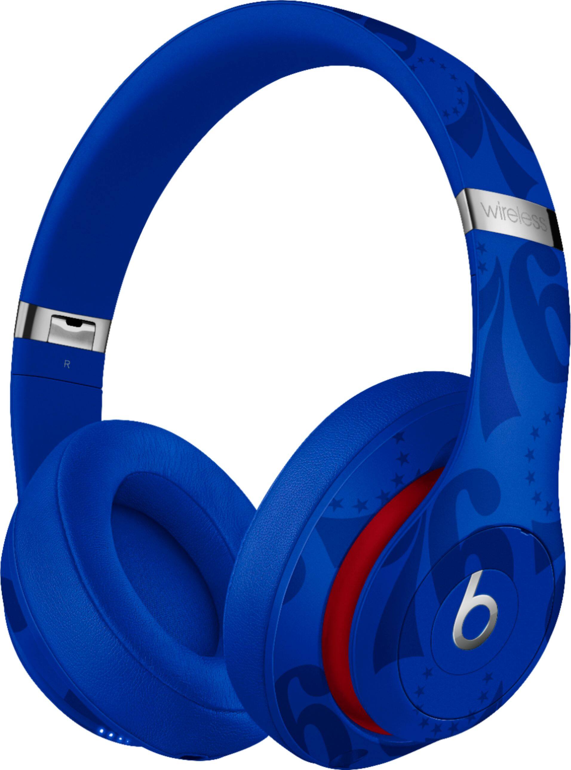 Left. Beats - Geek Squad Certified Refurbished Beats Studio³ Wireless Noise Cancelling Headphones - NBA Collection - 76ers Blue.