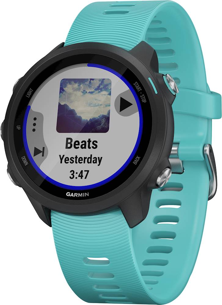 Left. Garmin - Forerunner 245 Music GPS Smartwatch 42mm Fiber-Reinforced Polymer - Aqua.