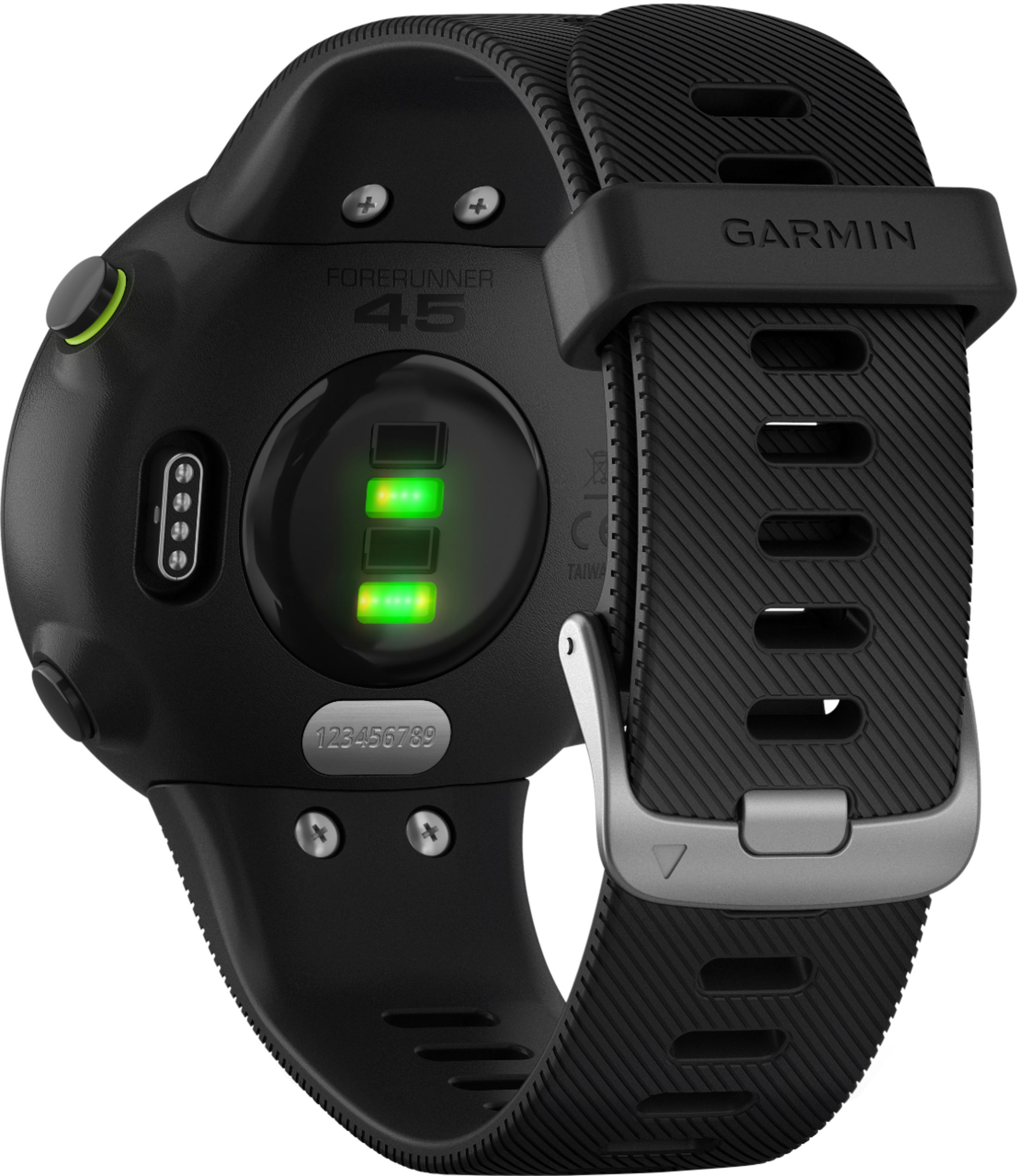 Back View: Garmin vívoactive® 4S Slate Stainless Steel Bezel with Black Case and Silicone Band