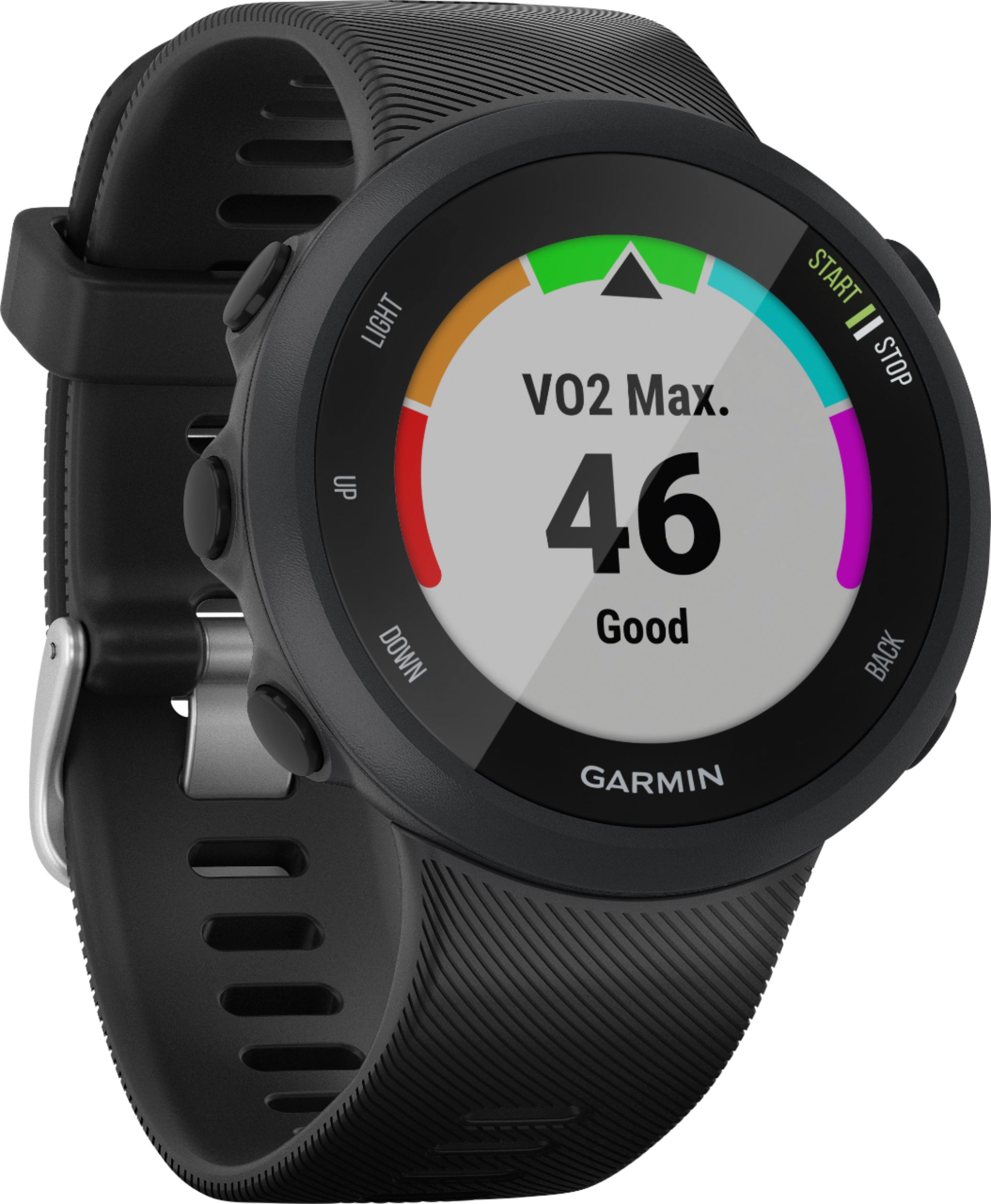Angle View: Garmin - Forerunner 45 GPS Smartwatch 42mm Fiber-Reinforced Polymer - Black