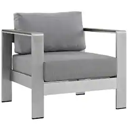 Outdoor Escape - Aluminum Outdoor Lounge Armchair With Armrest And Sturdy Frame - Gray
