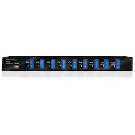 Technical Pro - Electric Rack Mount Power Supply, 9 Power Wwitches, USB Charging Port, 9 Outlet High Load Power Cord (4 ft) - Black