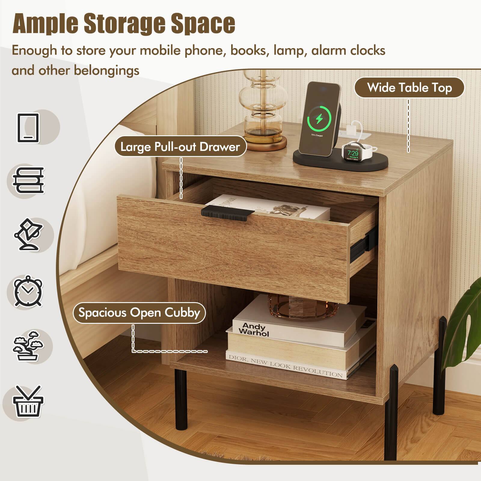 Ample Storage Space  
Enough to store your mobile phone, books, lamp, alarm clocks and other belongings  

Wide Table Top  

Large Pull-out Drawer  

Spacious Open Cubby  

7:29  

Warhol Andy  
DIOR. NEW LOOK REVOLUTION
