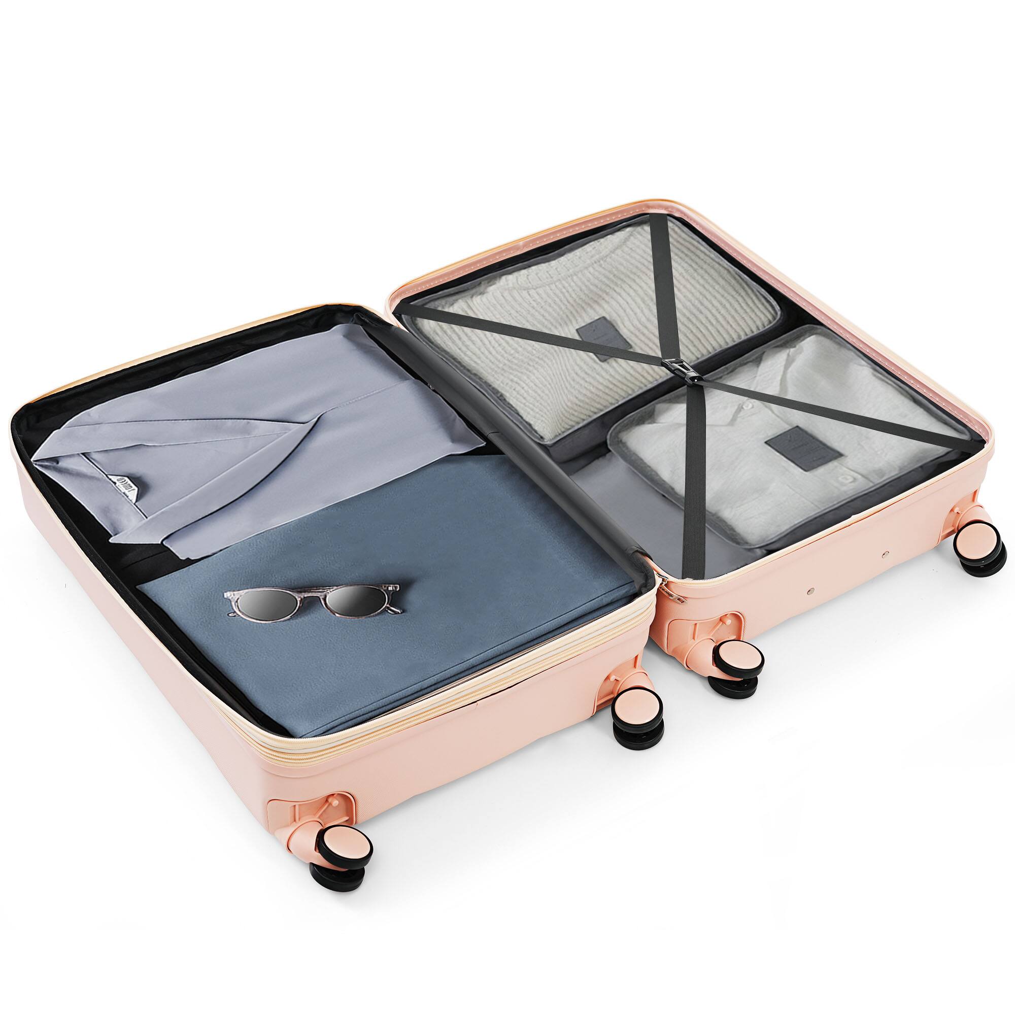 Back. LOVMOR - Lovmor 3-Piece ABS Hardshell Luggage Set  Cup Holder  Spinner  Airline-Approved  Pink - Pink.