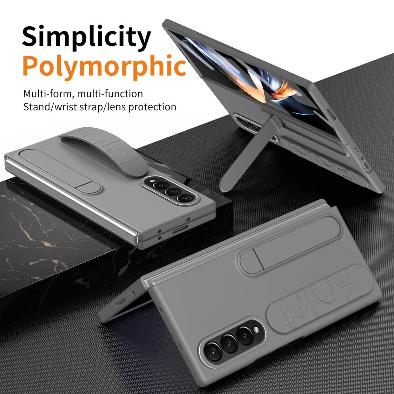 Simplicity  
Polymorphic  
Multi-form, multi-function  
Stand/wrist strap/lens protection