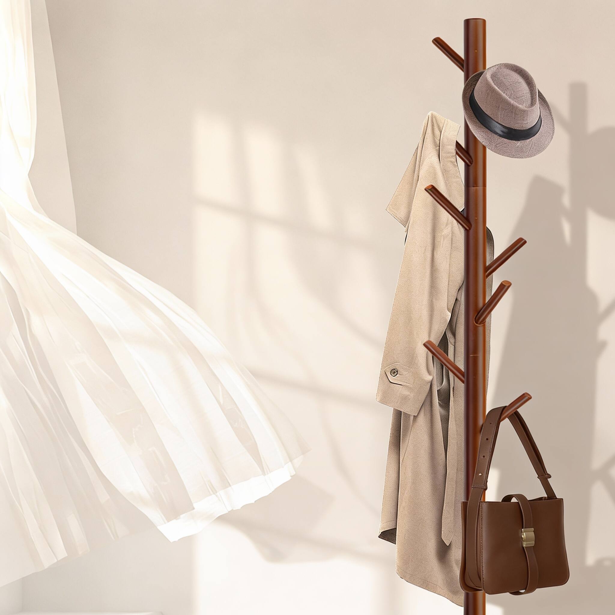 Alt View 2. Frangdom - Solid Pine Tree Coat Rack 8 Hooks - Black 2 PC 18 x 71 inch.