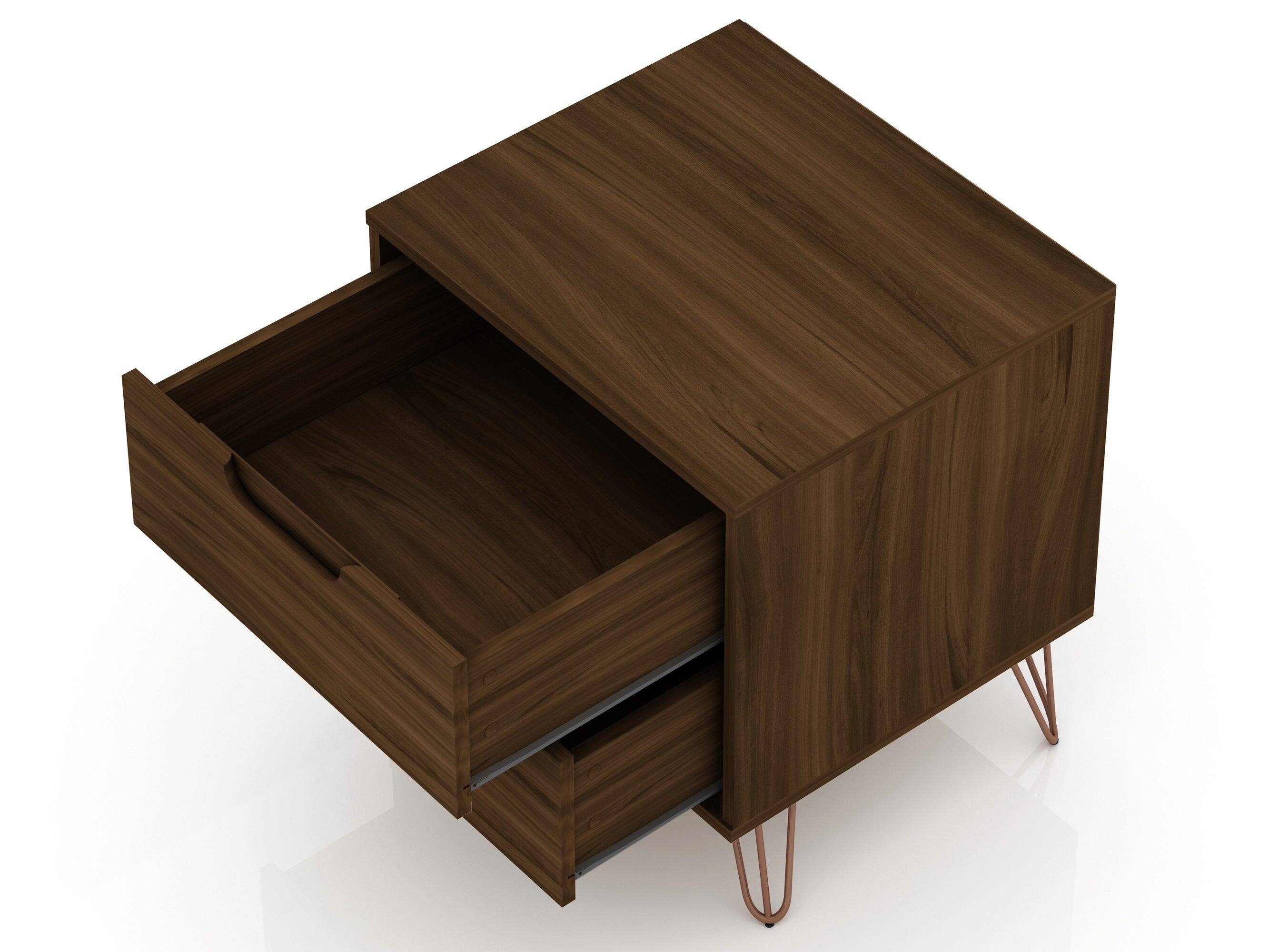 Alt View 2. Manhattan Comfort - Rockefeller Mid-Century Modern 20" Nightstand - Set of 2 - Chestnut Brown.