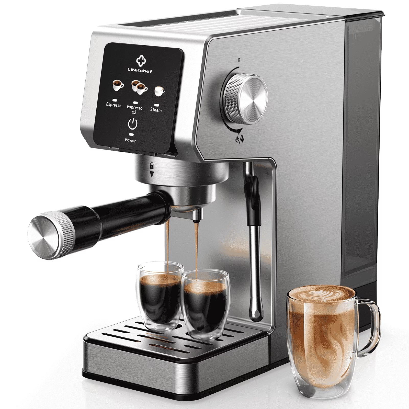 Chery Life - Espresso Machine 20 Bar, Professional Espresso Maker with Milk Frother Steam Wand - Silver