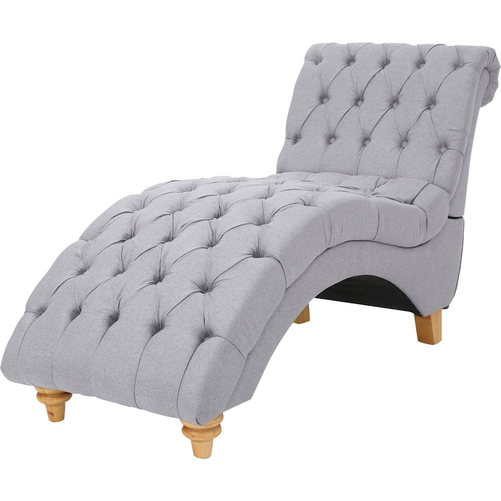 Noble House - Milton Fabric Tufted Chaise Lounge - Light Gray