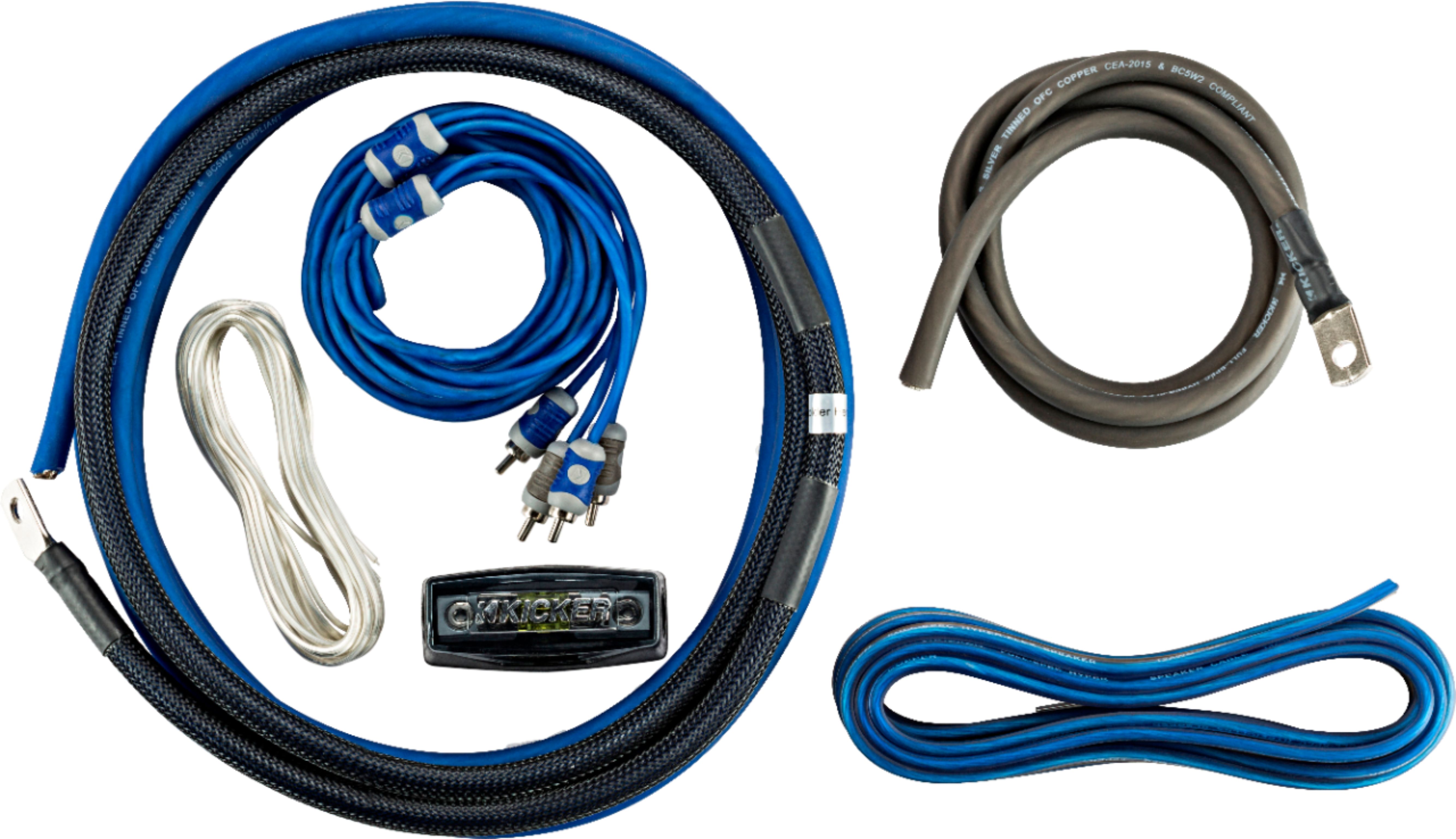 KICKER - C-Series 4AWG 2-Channel Amplifier Power Kit - Gray/Blue