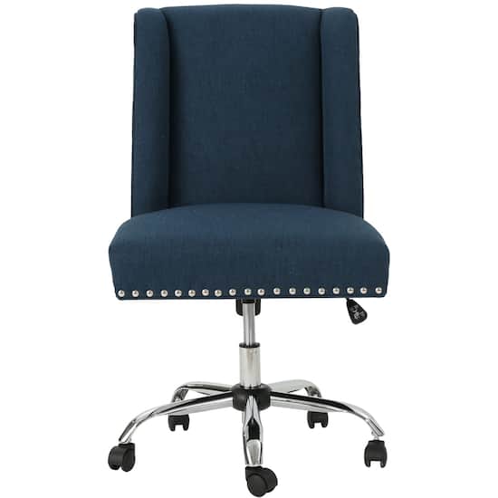 Noble House Mound 5 Pointed Star Microfiber And Chrome Office Chair Navy Blue