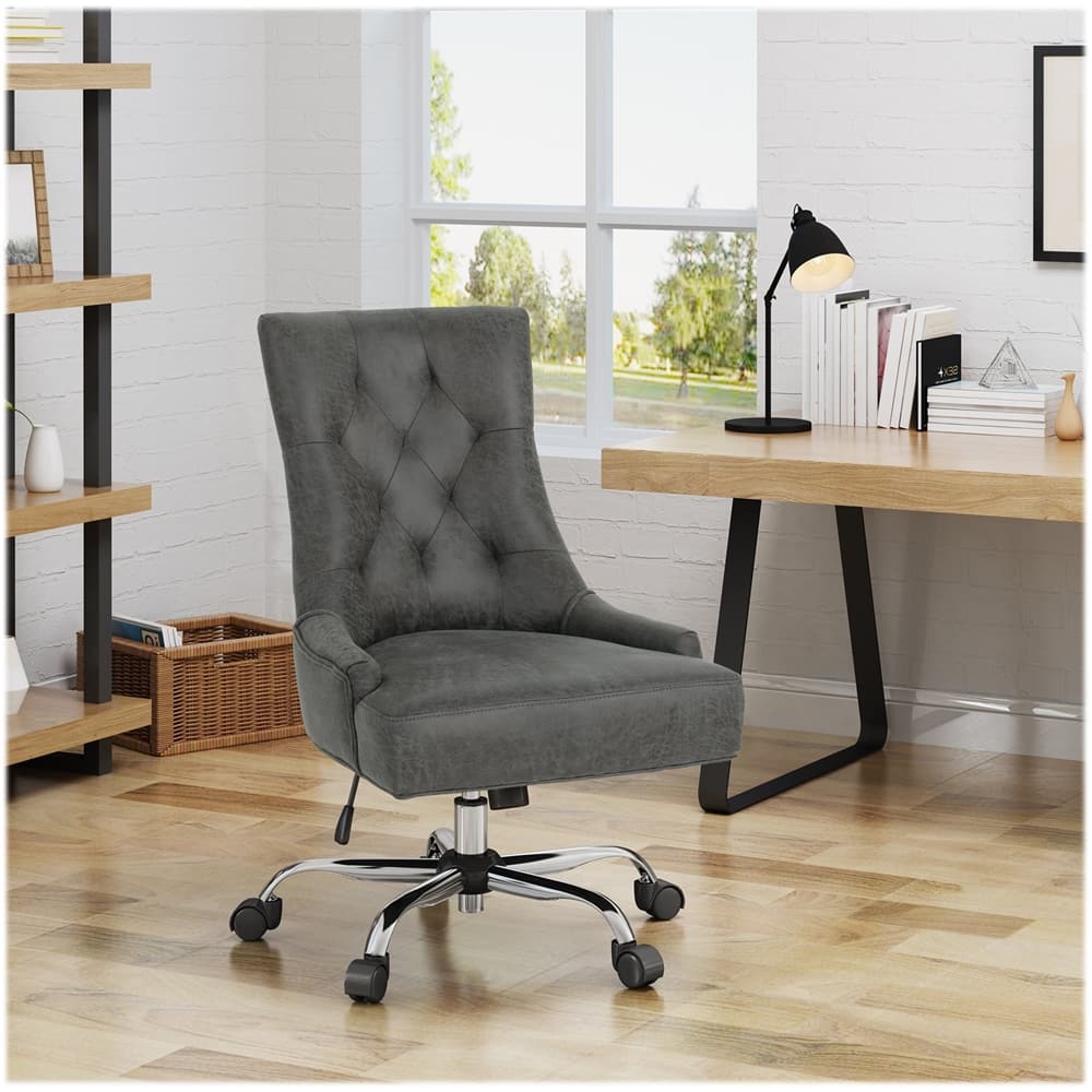 Left View: Noble House - Cologne 5-Pointed Star Microfiber and Chrome Office Chair - Slate