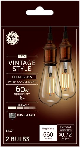 GE - Vintage 560-Lumen, 6W Dimmable ST19 LED Light Bulb, 60W Equivalent (2-Pack) - Clear was $19.99 now $10.99 (45.0% off)