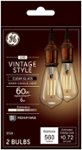 Front Zoom. GE - Vintage 560-Lumen, 6W Dimmable ST19 LED Light Bulb, 60W Equivalent (2-Pack) - Clear.