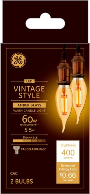 Neerwaarts Irrigatie Blauwe plek GE Vintage 400-Lumen, 5.5W Dimmable candle LED Light Bulb, 60W Equivalent  (2-Pack) Amber 36548 - Best Buy