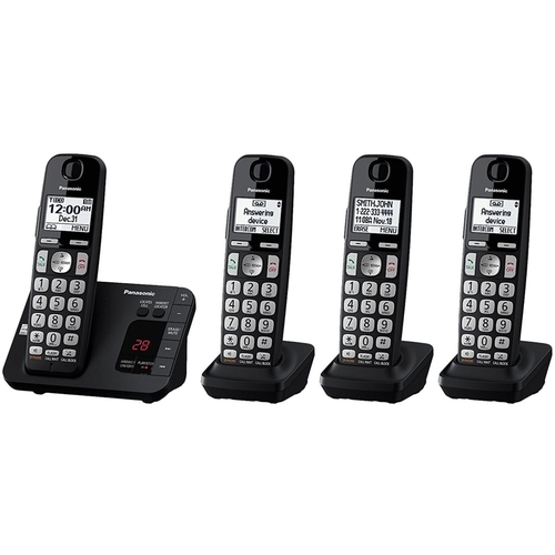 Panasonic - KX-TGE434B DECT 6.0 Expandable Cordless Phone System with Digital Answering System - Black